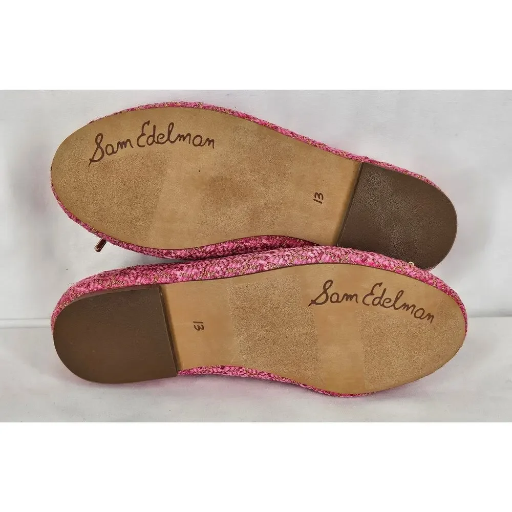 SAM EDELMAN KIDS “FELICIA” BALLET FLATS – PINK BOUCLÉ – SIZE 13M – CHARM DETAIL